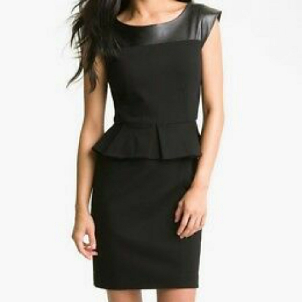 Cynthia Steffe black leather peplum dress